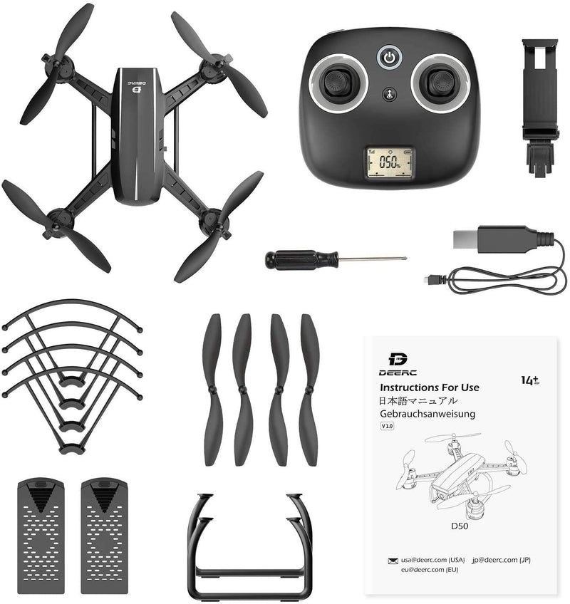 DEERC D50 RC Drone with 2K HD Camera FPV 120° FOV Quadcopter with 2 Batteries Beginners