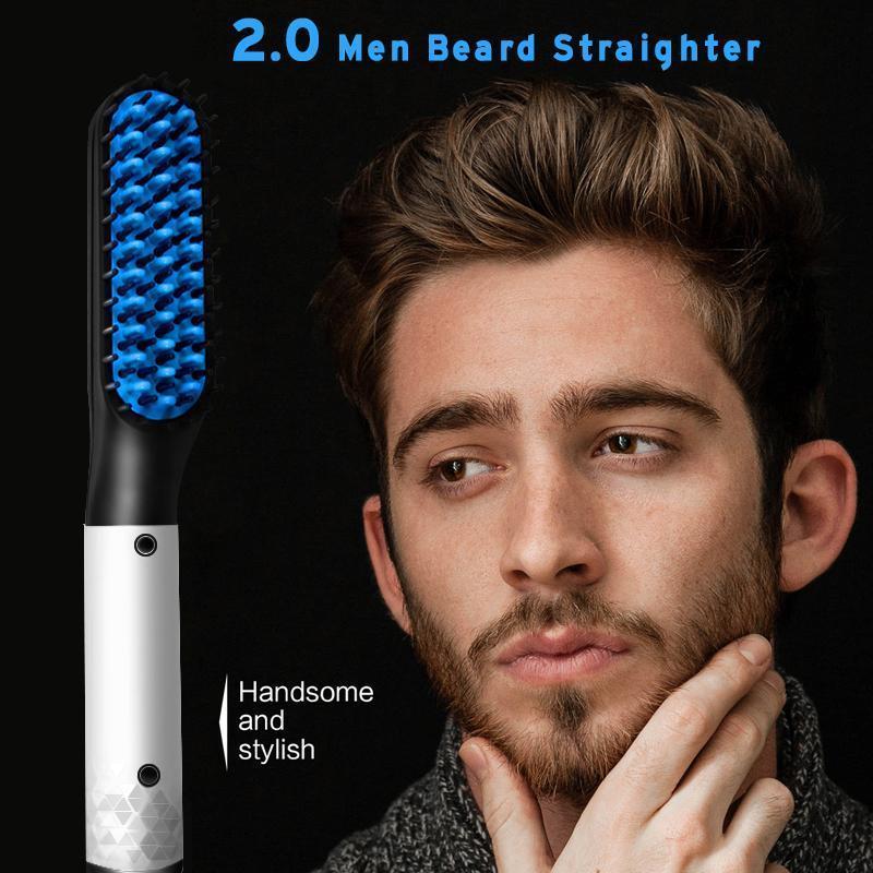 Men Quick Beard Straightener Multifunctional Hair Comb Curling Curler Show Cap