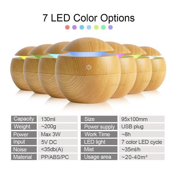 USB Aroma Essential Oil Diffuser Ultrasonic Cool Mist Humidifier Air Purifier 7 Color Change LED