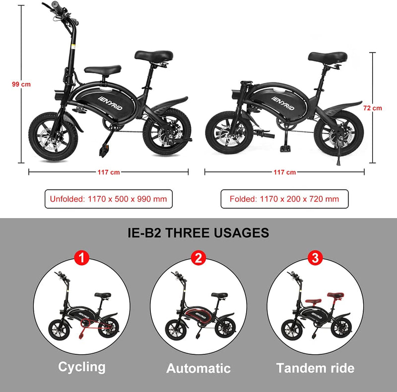 iENYRID B2 Folding Electric Bike 14'' 400W Power Motor, Max Speed 28 Mph